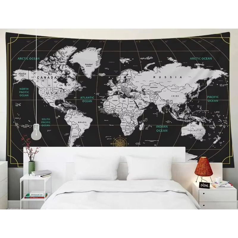 VIKAMA Aquarell-Weltkarte Wandteppich aus Polyester mit abstraktem geografischem Aufdruck in Multicolour, Wandbehang für Wohnzimmer und Schlafzimmer, B/H: 60 x 40 cm - Bild 3