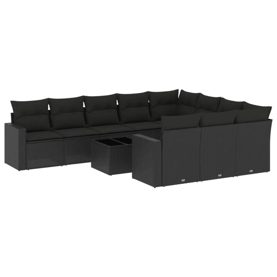 vidaXL 11-tlg Garten-Sofagarnitur in L-Form aus Polyrattan mit Kissen, Schwarz - Bild 2