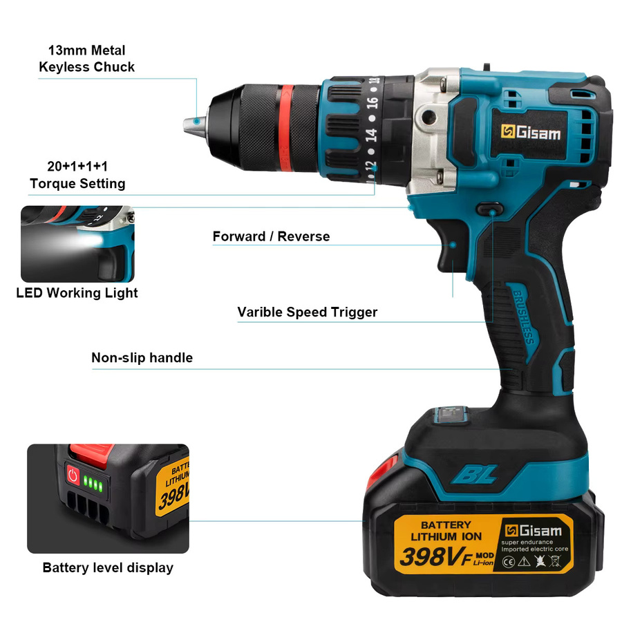 Makita Bürstenloser Akku-Schlagbohrschrauber in Blau mit 480 N.M Drehmoment und 13 mm Bohrfutter für 18 V Akku-Systeme - Bild 3