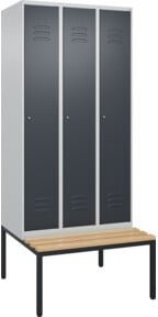 C+P Spind Classic PLUS Garderobenschrank mit Sitzbank, 3 Abteile, Zylinderschloss, 4 Garderobenhaken, mittige Trennwand, Farbe: Grau/Anthrazit/Schwarz, B/T/H: 212,0 x 90,0 x 81,5 cm - Bild 1