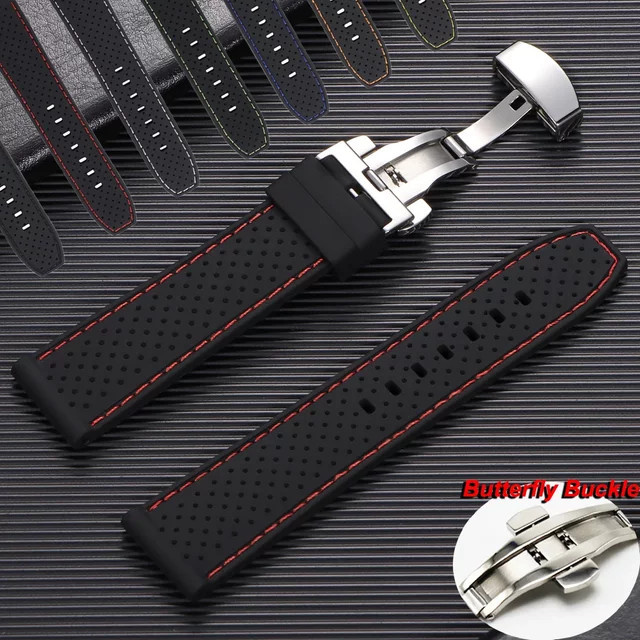 Uhrenarmband Silikon, Schwarz, Unisex, 20 mm, 22 mm - Bild 1