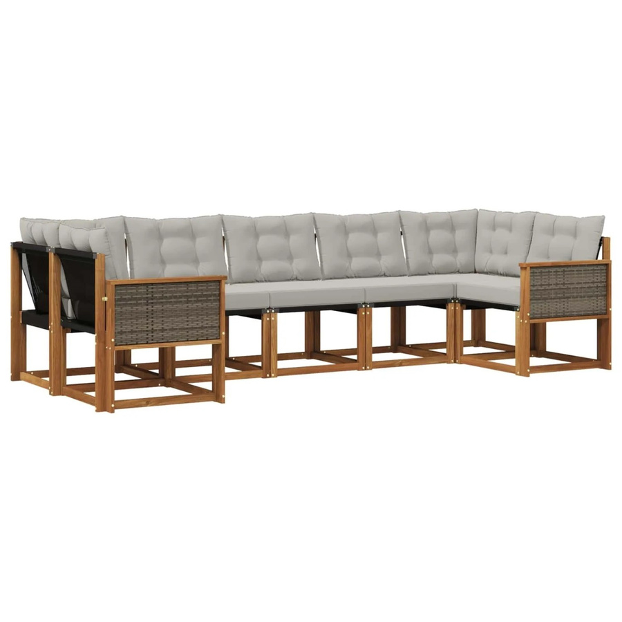 vidaXL Outdoor-Sofagarnitur L-Form aus Massivholz Akazie mit Textilene Stoff und Kissen in Hellgrau - Bild 2