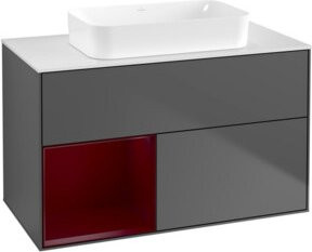 V&B Waschtischunterschrank Finion Wandbeleuchtung mit Regalsystem rechts, Anthrazit matt, B: 100 cm, T: 60,3 cm - Bild 1