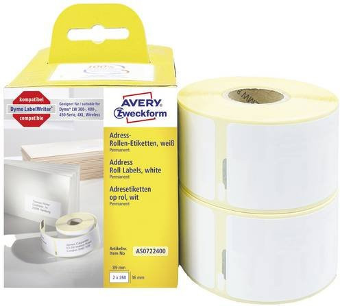 Avery Zweckform Adressetiketten Weiß, 2 x 260 Stück, Breite: 8,9 cm, Höhe: 3,6 cm - Bild 1