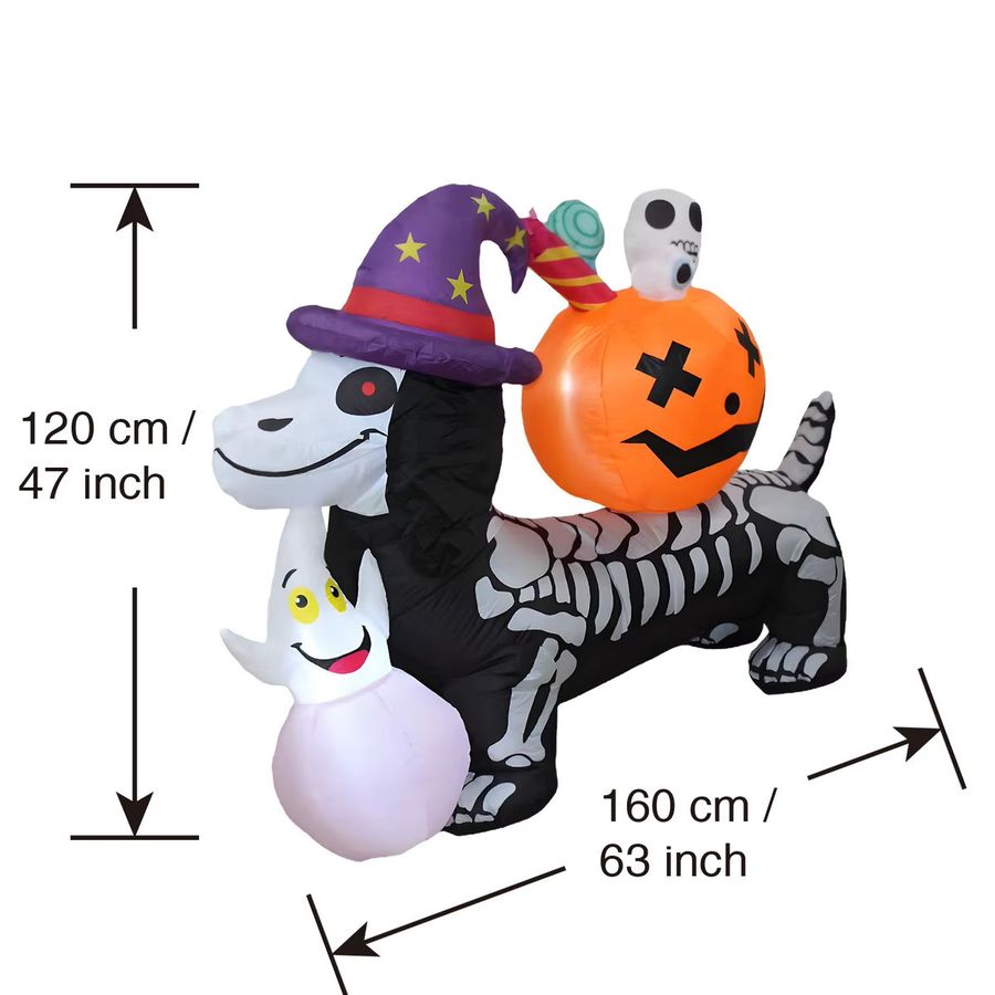 WAYDEKO Aufblasbare Halloween-Außendekorationen aus Kunststoff mit Alien, Geisterkürbis und Skelett-Dackel - Bild 3