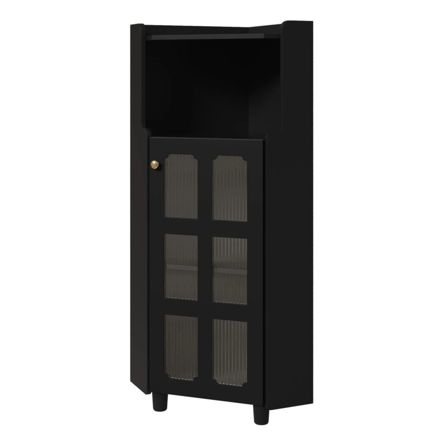 PXloue Eckschrank mit LED Beleuchtung und Glasfront in Schwarz, B/T/H: 63,5 x 63,5 x 124 cm - Bild 2