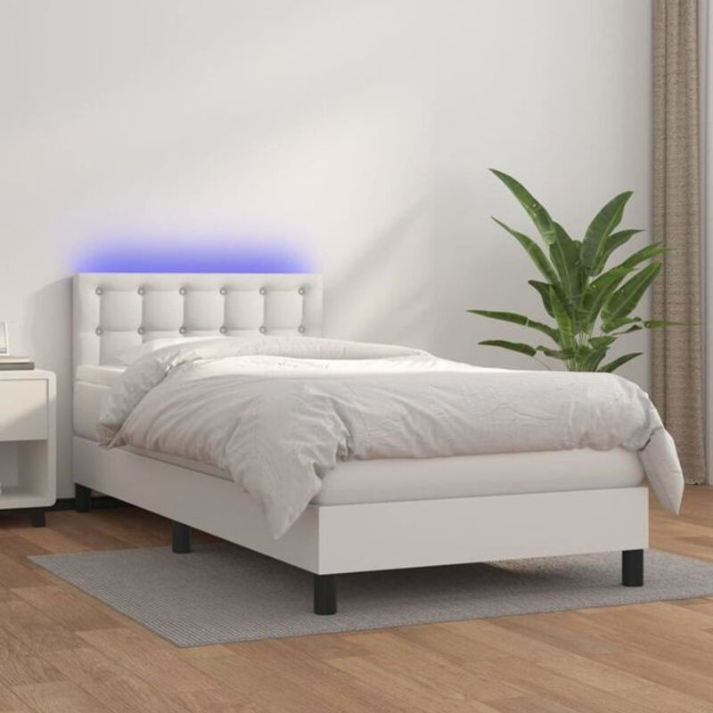 vidaxl Boxspringbett mit Matratze aus Kunstleder in Weiß, B/T: 80 x 200 cm - Bild 1