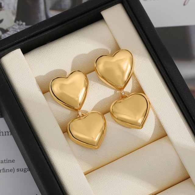 Erpels Anhängerohrringe, 18 Karat vergoldet, Edelstahl, Herzform - Bild 1