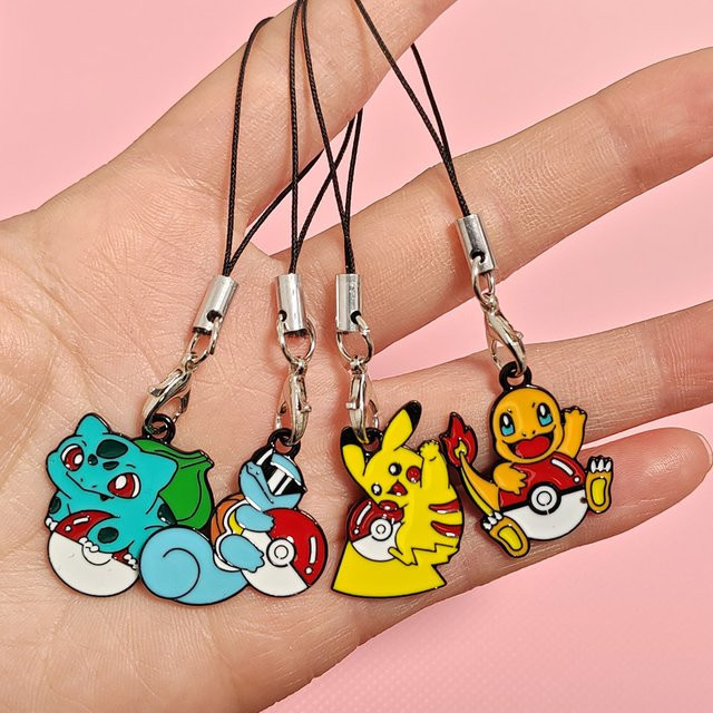 Bandai Pokémon Handyanhänger, 4-teiliges Set, Pikachu Glumanda Schiggy Bisasam - Bild 1