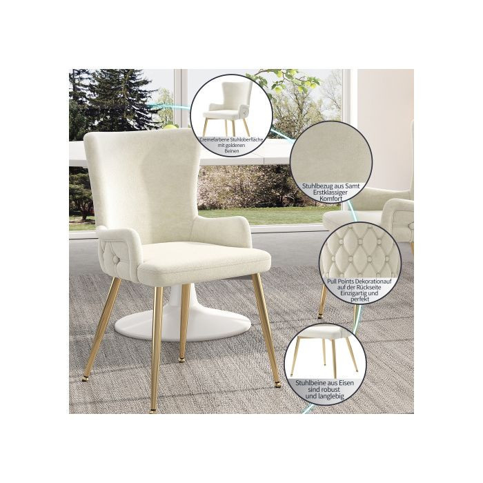 4er-Set Esszimmerstühle MUVOE in Beige aus Samt mit goldenen Metallfüßen im modernen Design - Bild 2