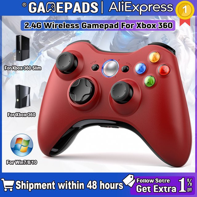 Bonacell Kabelloser Vibrations-Joystick für Xbox 360 und PC in Weiß und Rot - Bild 1