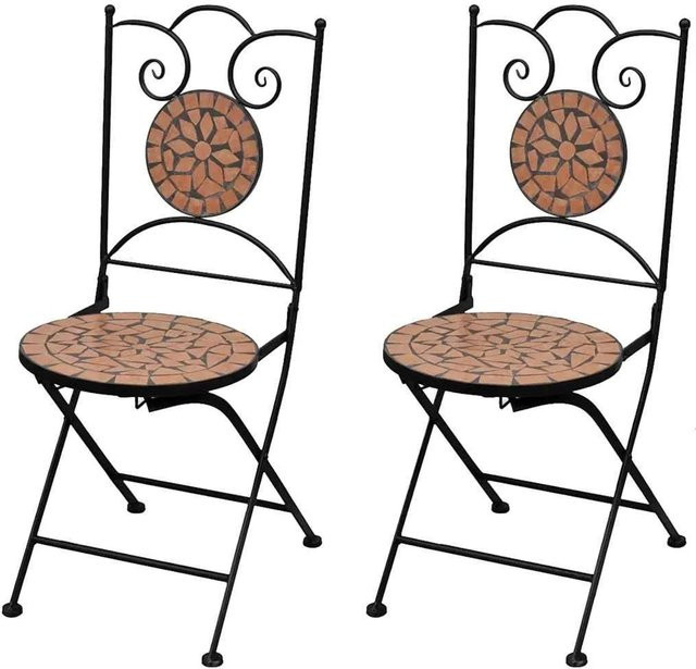 Furnicato Bistrostühle 2er Set klappbar aus Eisen und Keramik Mosaik in Terrakotta - Bild 1