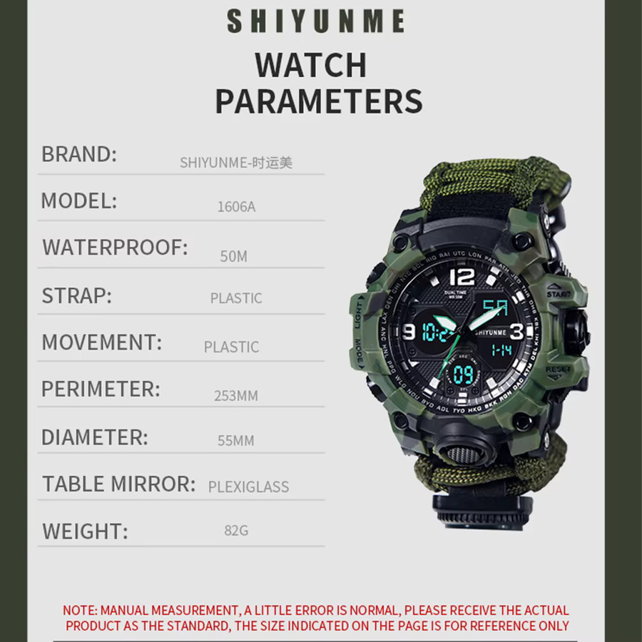 Shiyunme Armbanduhr, Digitaluhr, Quarz, Kunststoff, Textil/NATO, Herren, Schwarz - Bild 4