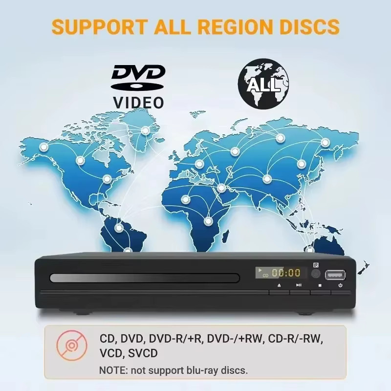 Luxuglow Full HD DVD-Player mit Fernbedienung und HDMI, Multimedia VCD und CD Player in Schwarz - Bild 4