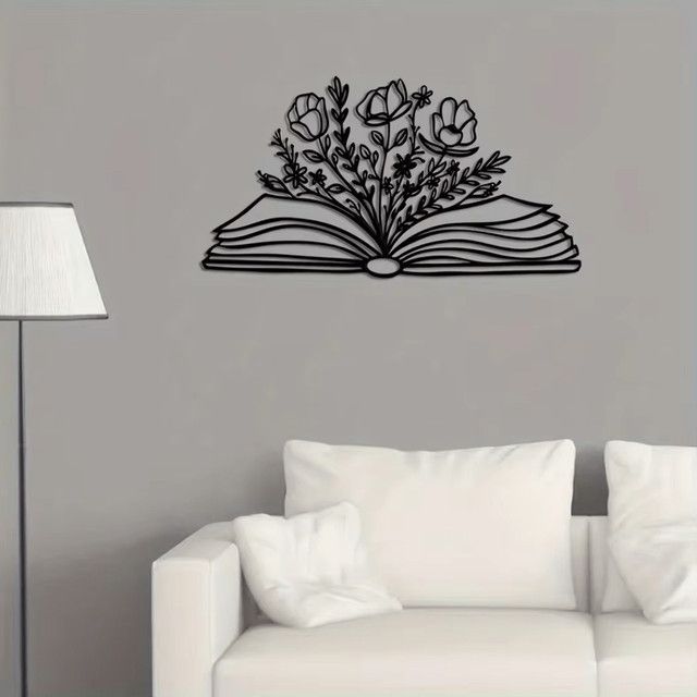 CIFBUY Metallwandkunst für Buchliebhaber mit floralem Design in Schwarz - Bild 1