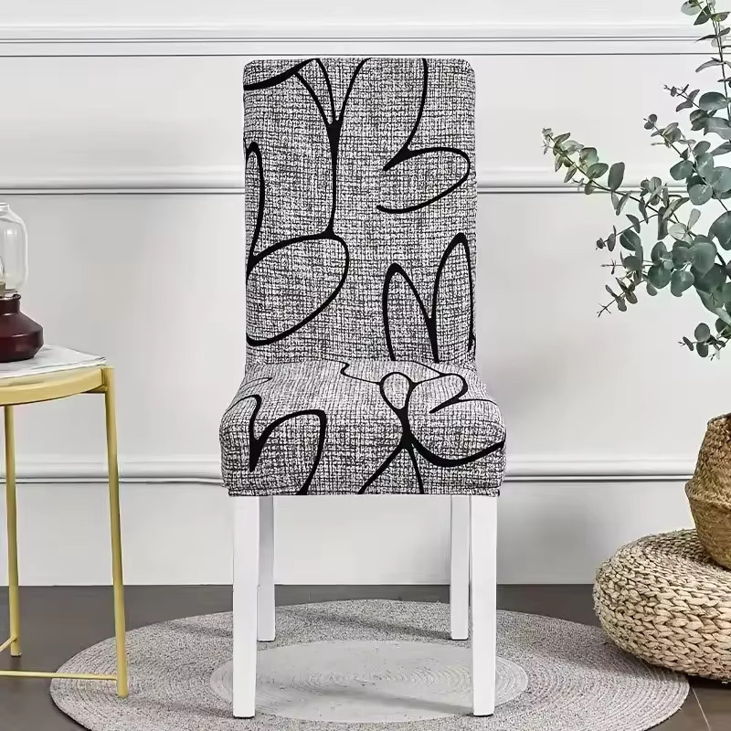 WANERQU Esszimmer Stuhl Schonbezug mit geometrischem Print, grau, elastisch und rutschfest - Bild 2