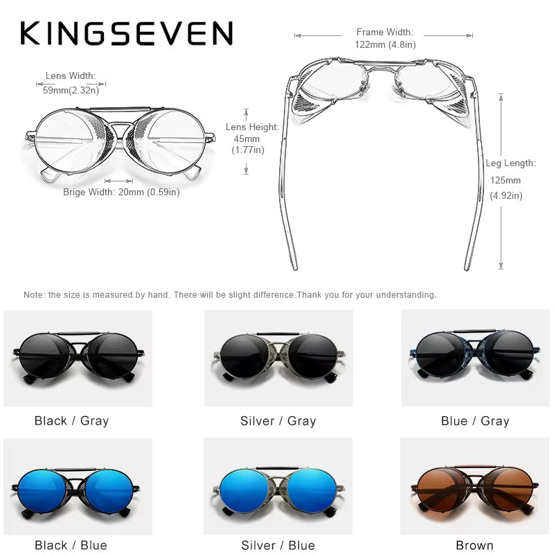KINGSEVEN Sonnenbrille, Runde Rahmen, Vollrand, Metall, Unisex, polarisiert - Bild 4