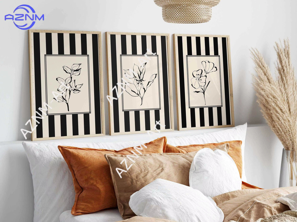 Potdemiel Moderne Botanische Wanddekoration mit Minimalistischer Linienkunst und Blumendruck in Schwarz - Bild 2