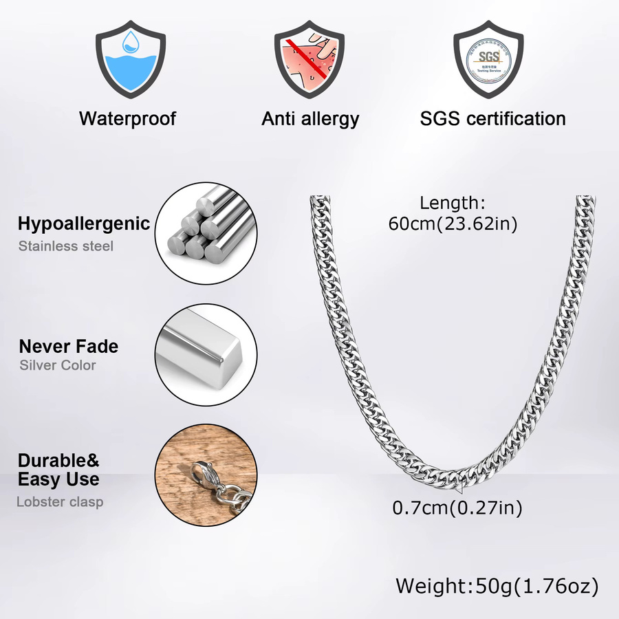 Vnox Halskette, Edelstahl, Silber, Unisex - Bild 5
