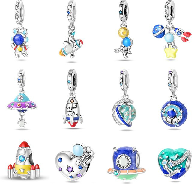 Qikaola Charms, 925 Silber, Rakete Astronaut, Unisex - Bild 1