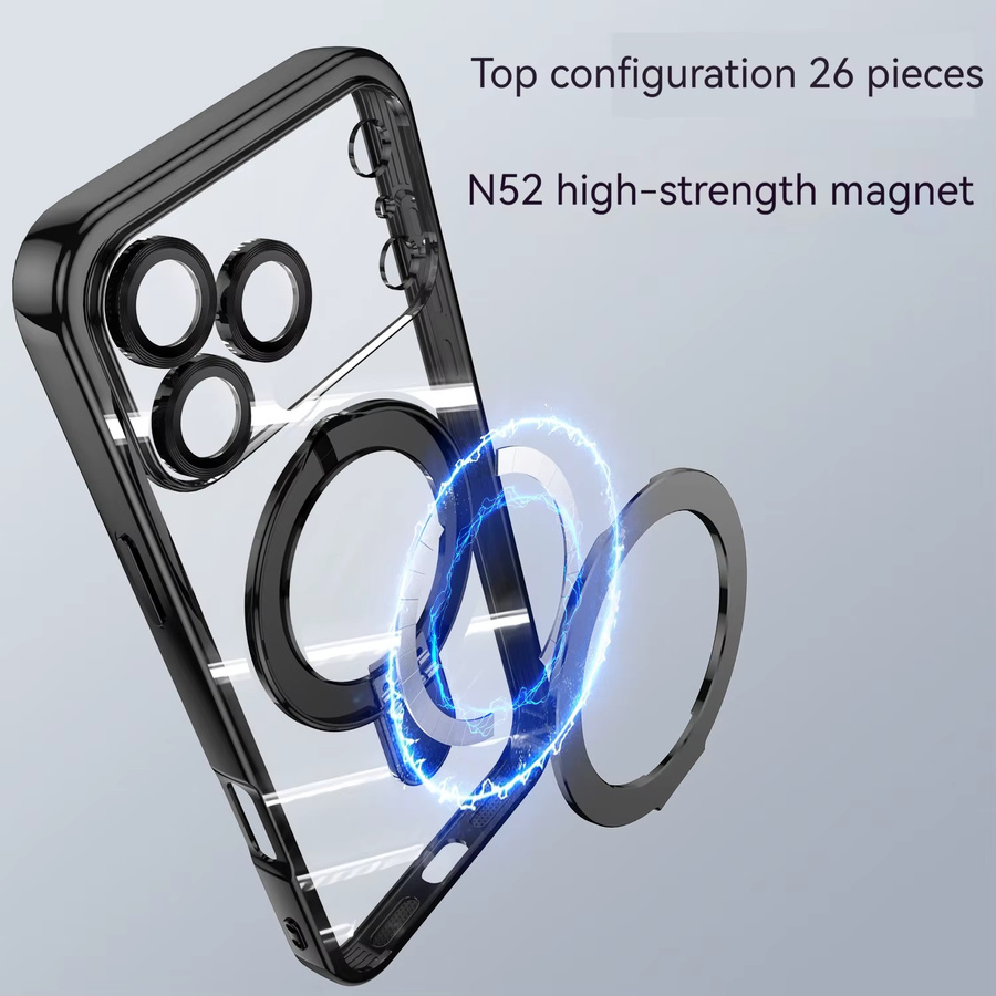 Magnetische Saugnapf-Telefonhülle mit Drehhalterung für iPhone 17 16 15 14 Pro Max, hochtransparente galvanisierte Schutzhülle in Blau - Bild 3