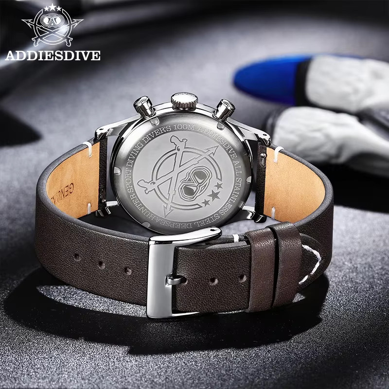Addiesdive Armbanduhr Chronograph, Quarz, Edelstahl, Leder, Herren - Bild 4