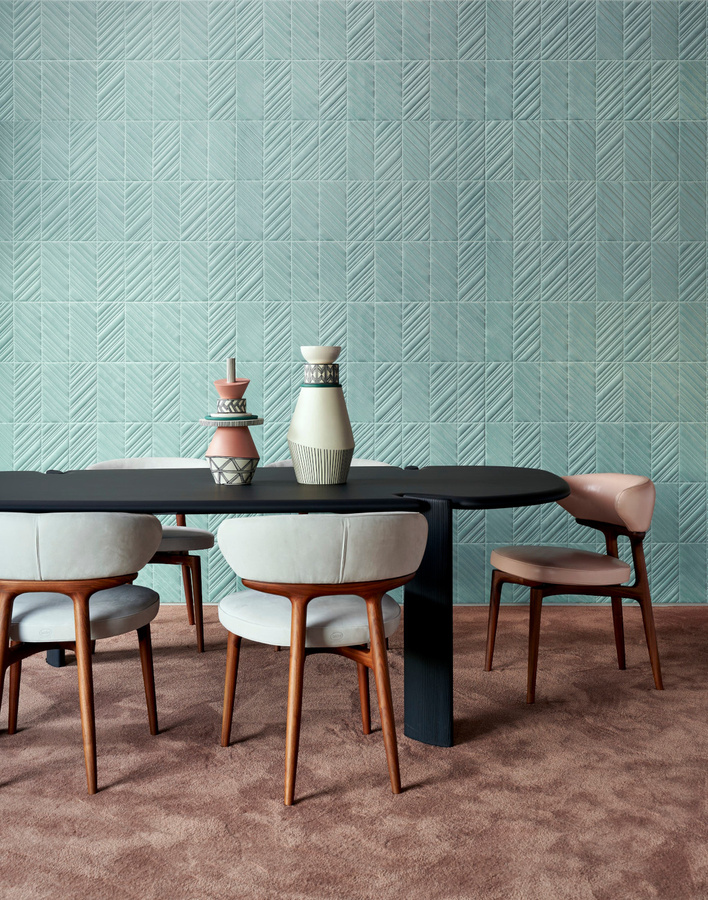 Arte International Tapete Iki in Aqua mit abstraktem und geometrischem Design in Blau und Türkis - Bild 1