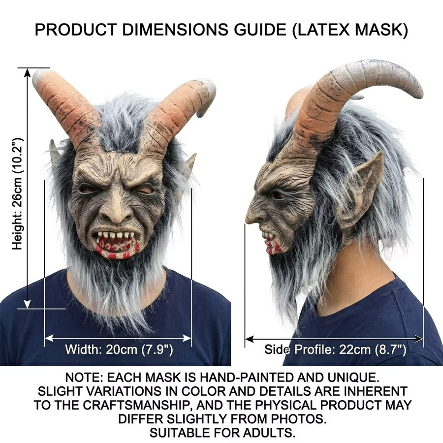 patygr Horror-Dämonen-Latexmaske mit Ziegenhörnern, Fantasy, Unisex - Bild 3