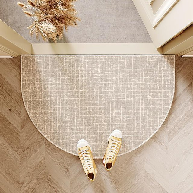 Lodestar Halbkreisförmige Fußmatte Beige, moderne gestreifte Schmutzabweisende und rutschfeste Eingangstürmatte aus Polyester, Breite: 60 cm, Tiefe: 40 cm - Bild 1