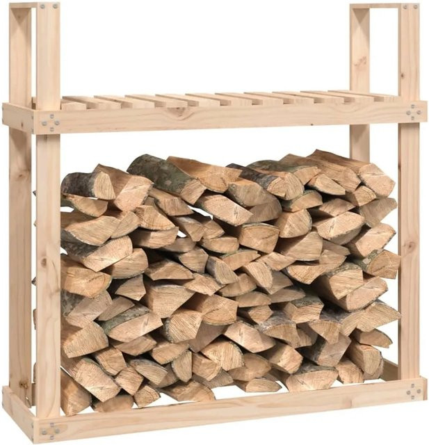 vidaXL Kaminholzregal aus Massivholz Kiefer in Braun und Beige, B/T/H: 110 x 35 x 108,5 cm - Bild 1