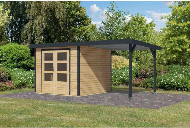 Karibu Gartenhaus Ernesto mit Anbaudach in Natur und Anthrazit, B/T/H: 209 x 238 x 242 cm - Bild 1