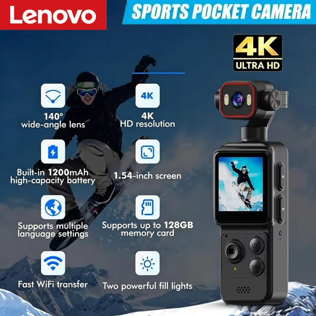 Lenovo Mini 4K Pocket Action-Kamera mit 140 Grad Weitwinkelobjektiv, WiFi und 1,54 Zoll HD-Bildschirm in Schwarz - Bild 1