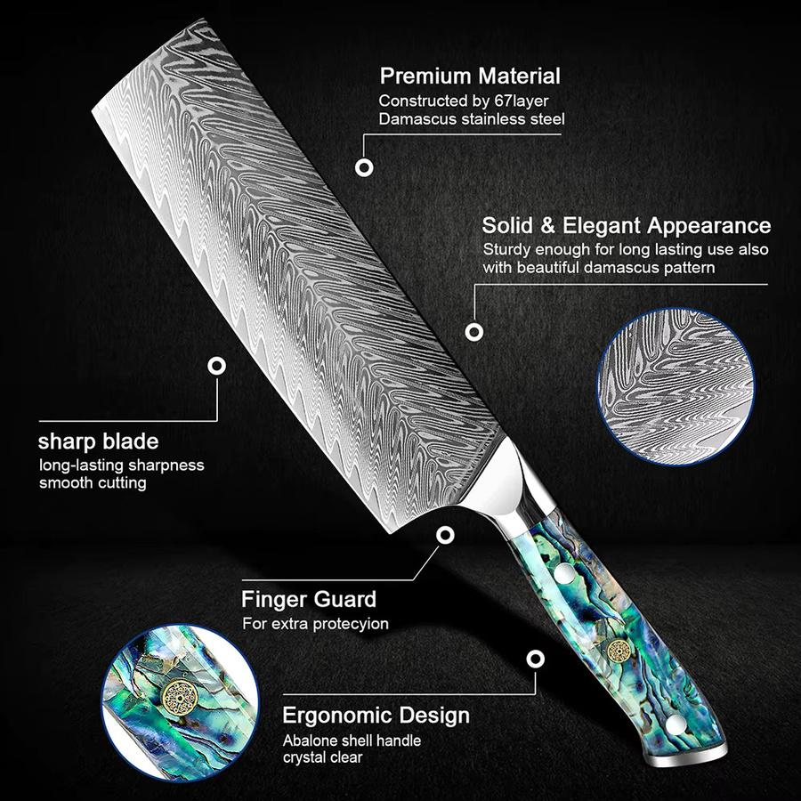 Xituo Nakiri Kochmesser aus Damast-Stahl mit High Carbon Super Stahl in Multicolour - Bild 4