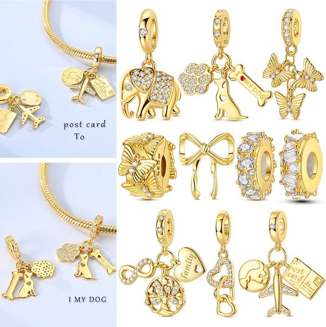 Golden Charms Anhänger 925 Silber, Flugzeug-Postkarten-Charms, Perle, Damen - Bild 1