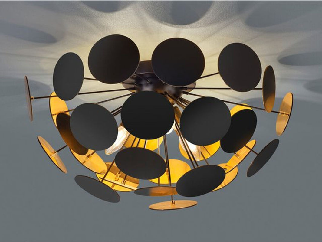 Trio Deckenleuchte Discalgo in Schwarz-Gold aus Metall, Durchmesser: 54 cm - Bild 1