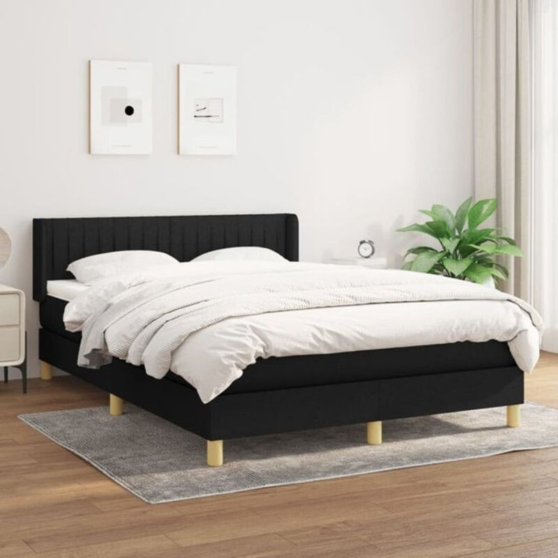 Vidaxl Boxspringbett mit Matratze in Schwarz aus Stoff und Massivholz, B/T/H: 140 x 200 cm - Bild 1