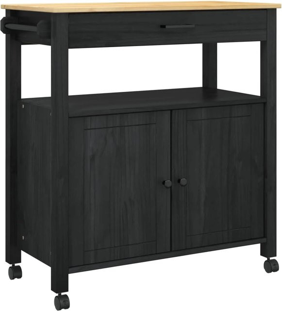 vidaXL Küchentrolley MONZA in Schwarz aus Kiefer Massivholz, B/T/H: 84 x 40 x 88,5 cm - Bild 1