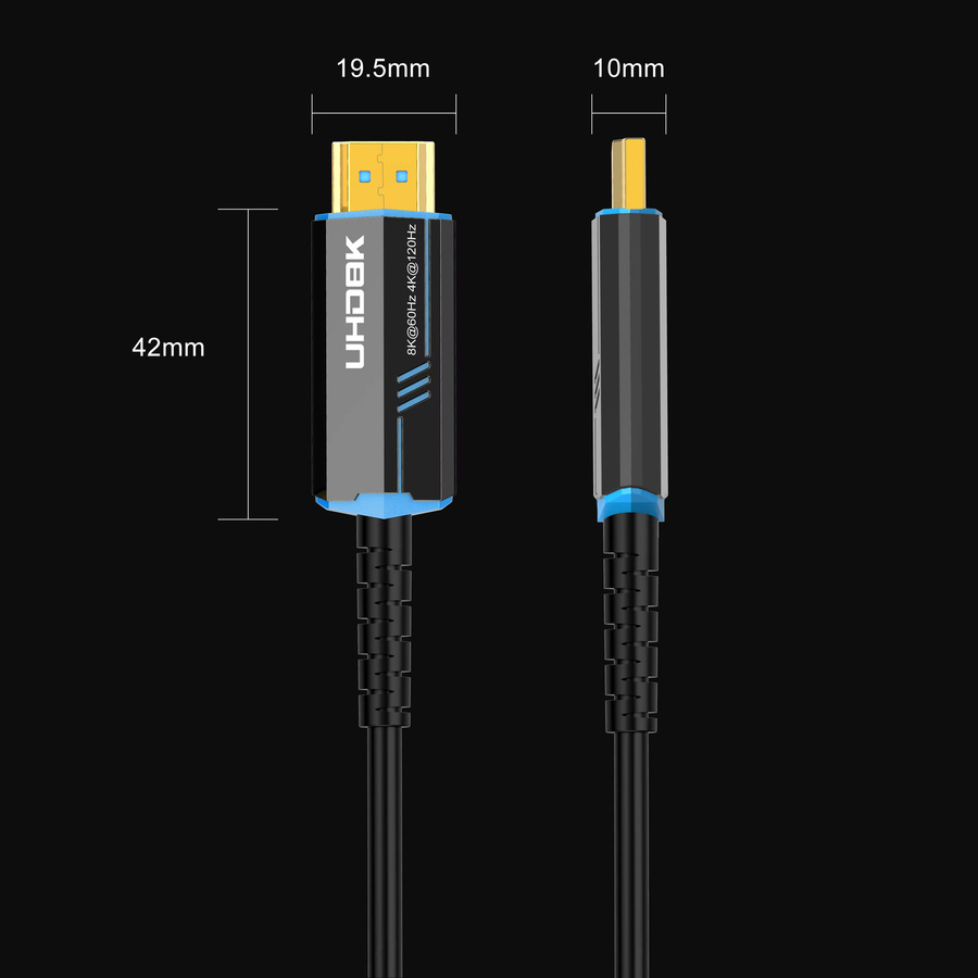 FDBOY HDMI 2.1 Glasfaserkabel in Schwarz mit 48 Gbit/s für 8K@60Hz und 4K@120Hz/144Hz, unterstützt eARC und HDCP 2.2 & 2.3 für TV, Projektor, Xbox und PS5 - Bild 2