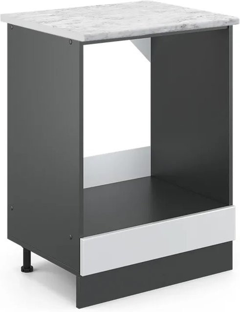 Vicco R-Line Herdbauschrank in Weiß Hochglanz und Anthrazit mit Marmor-Optik, B/T/H: 60,0 x 46,0 x 81,6 cm - Bild 1