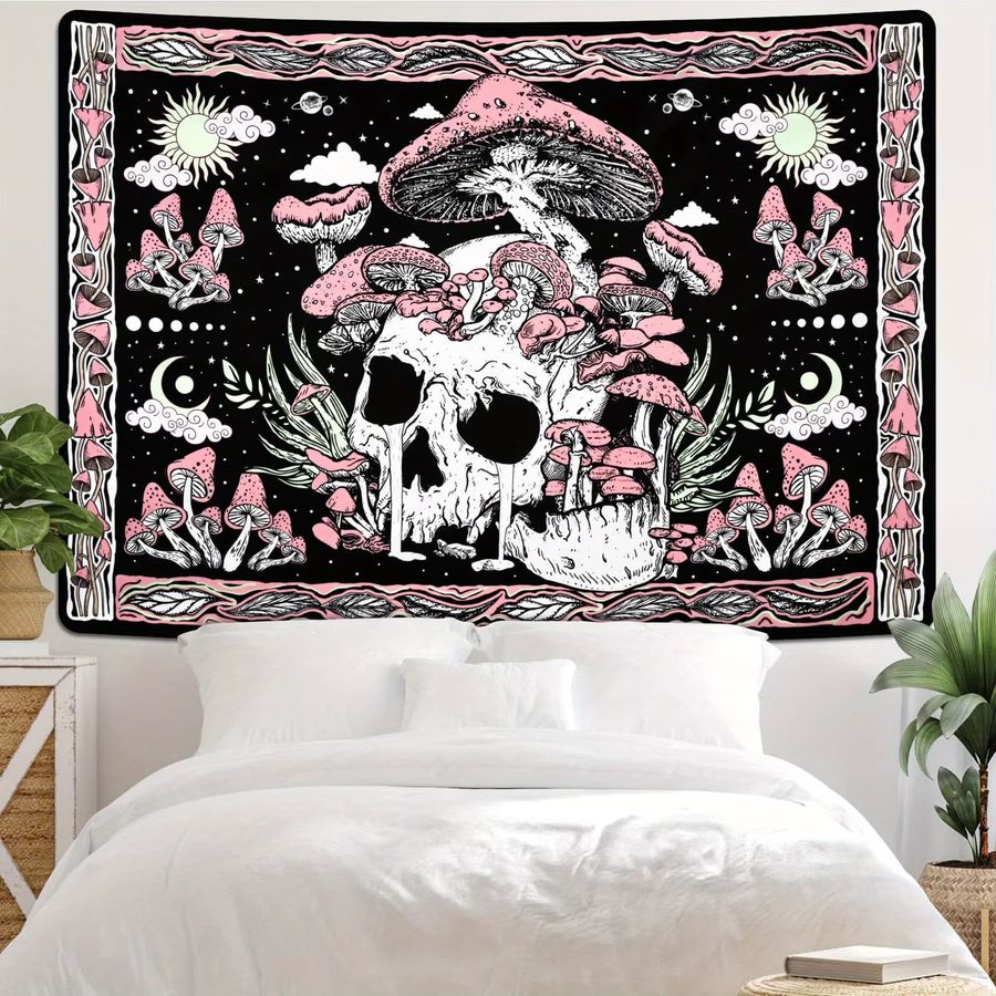 VIKAMA Wandbehang Skull Mushroom im American Vintage Stil, Mehrfarbig, Böhmischer Stil für Schlafzimmer und Studio - Bild 2