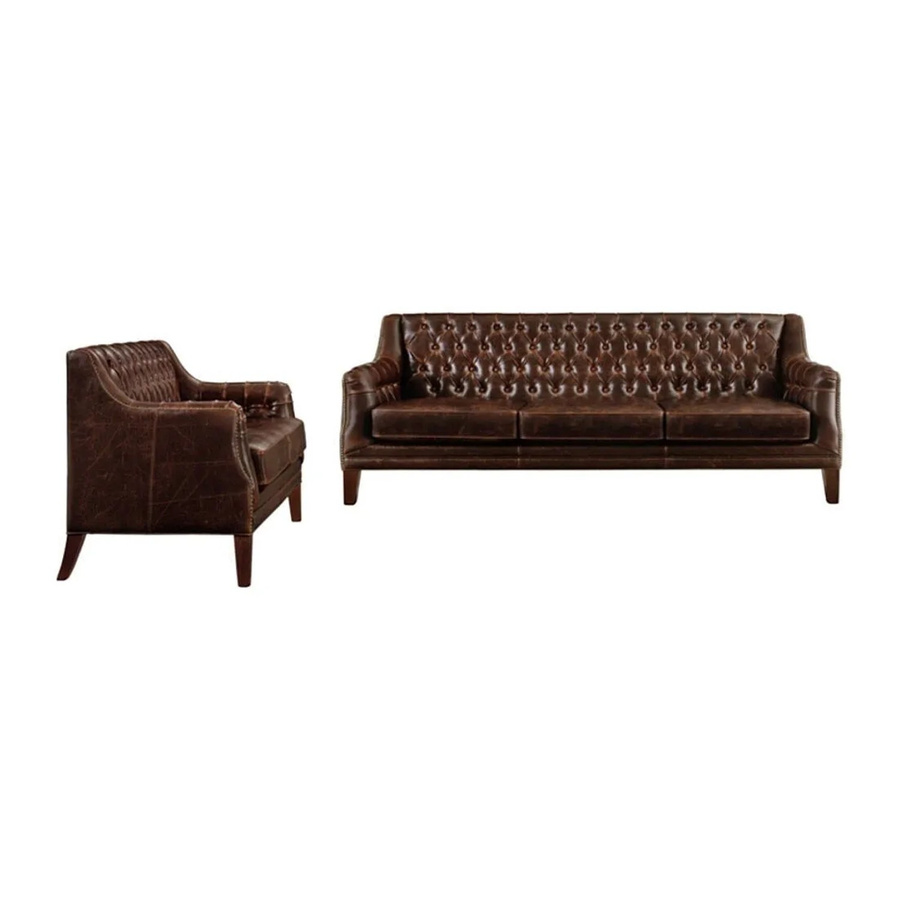 Couchgarnitur Colbert von Vente-unique in Schokoladenbraun, Chesterfield-Design aus Leder, B/T/H: 194,5 x 138 x 56 cm - Bild 2