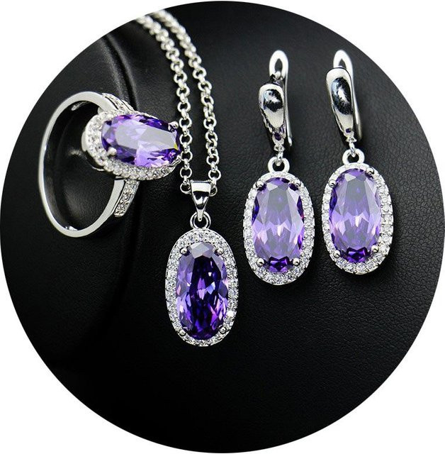 YIRAN Schmuck-Set, Kupfer, Silber, Zirkonia, Grau, Unisex - Bild 1