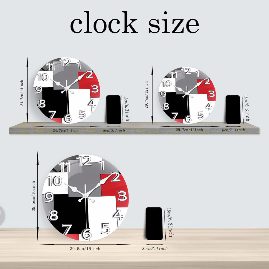Linyi Toy Wandbild mit abstraktem geometrischem Muster aus gehärtetem Glaskristall in Rot, Schwarz und Grau, Durchmesser: 40,64 cm - Bild 2