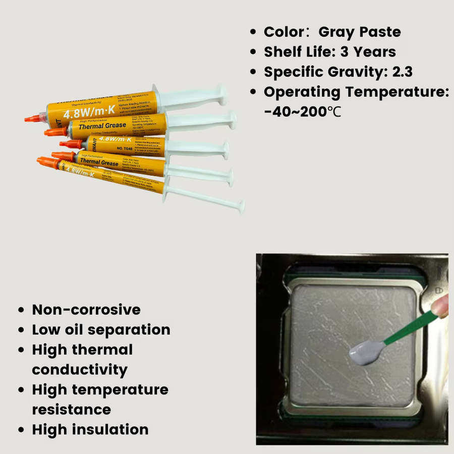 FIXWANT Wärmeleitpaste Silikonpaste für CPU und Computer mit 4,8W/m.K Wärmeleitfähigkeit in Grau - Bild 2