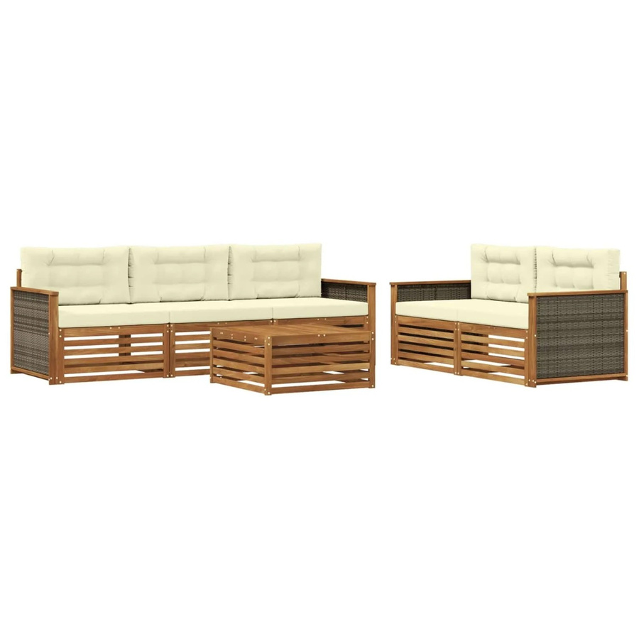 vidaXL Outdoor-Sofagarnitur aus Akazienholz mit Kissen, 6-teiliges Set, Farbe: Natur und Beige - Bild 2