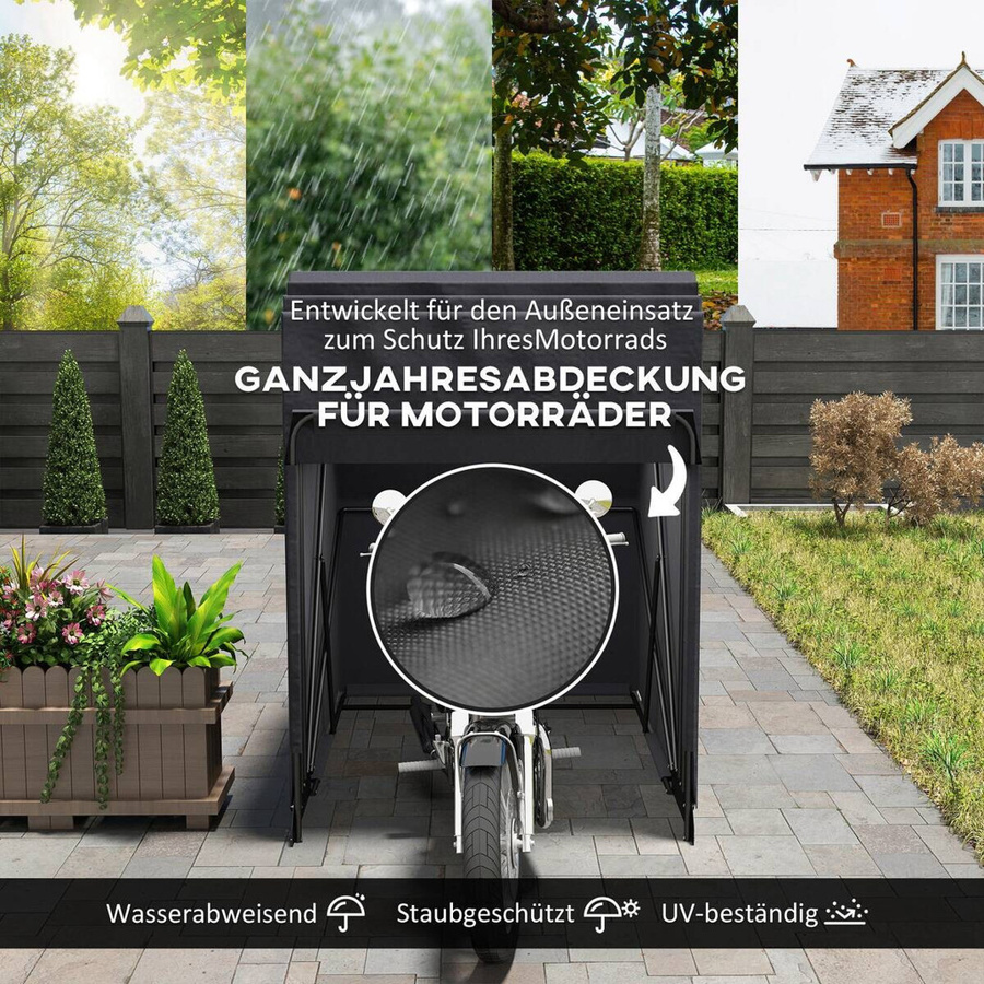 Outsunny Motorradgarage aus wasserfestem Oxford-Gewebe für 2 Motorräder oder Motorroller, Schwarz, B/T/H: 345 x 135 x 191 cm - Bild 3