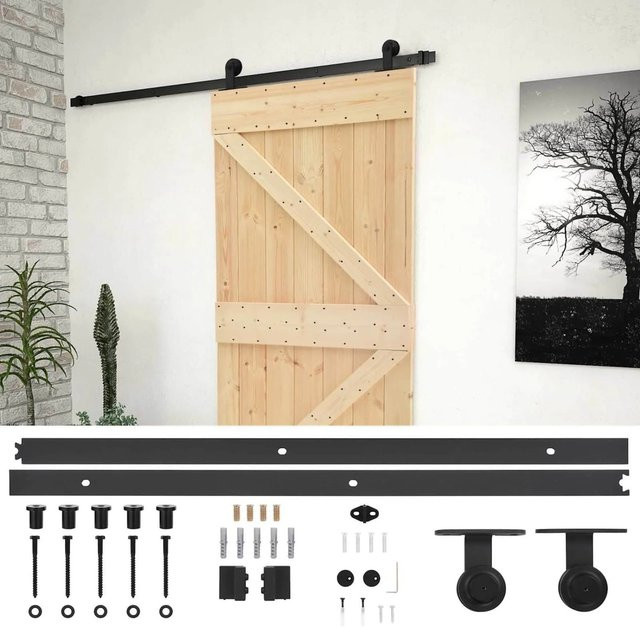 vidaXL Schiebetür modern in Braun und Schwarz aus furniertem Holz und Stahl, B/H: 80 x 210 cm - Bild 1