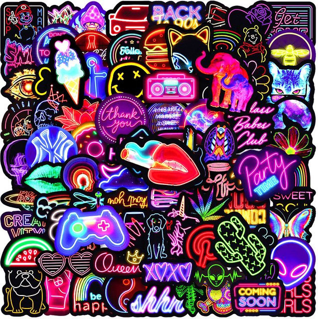 100 Stück Kawaii Neon-Lampen Aufkleber aus PVC in Multicolour für DIY-Dekoration und Scrapbooking im Koreanischen Stil - Bild 1