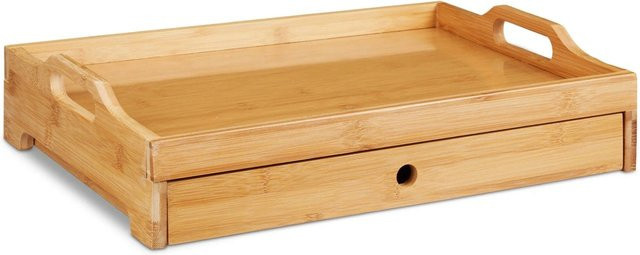 Relaxdays Serviertablett aus Bambus in Natur mit Schublade, Farbe: Braun, B/T/H: 43 x 31 x 10 cm - Bild 1