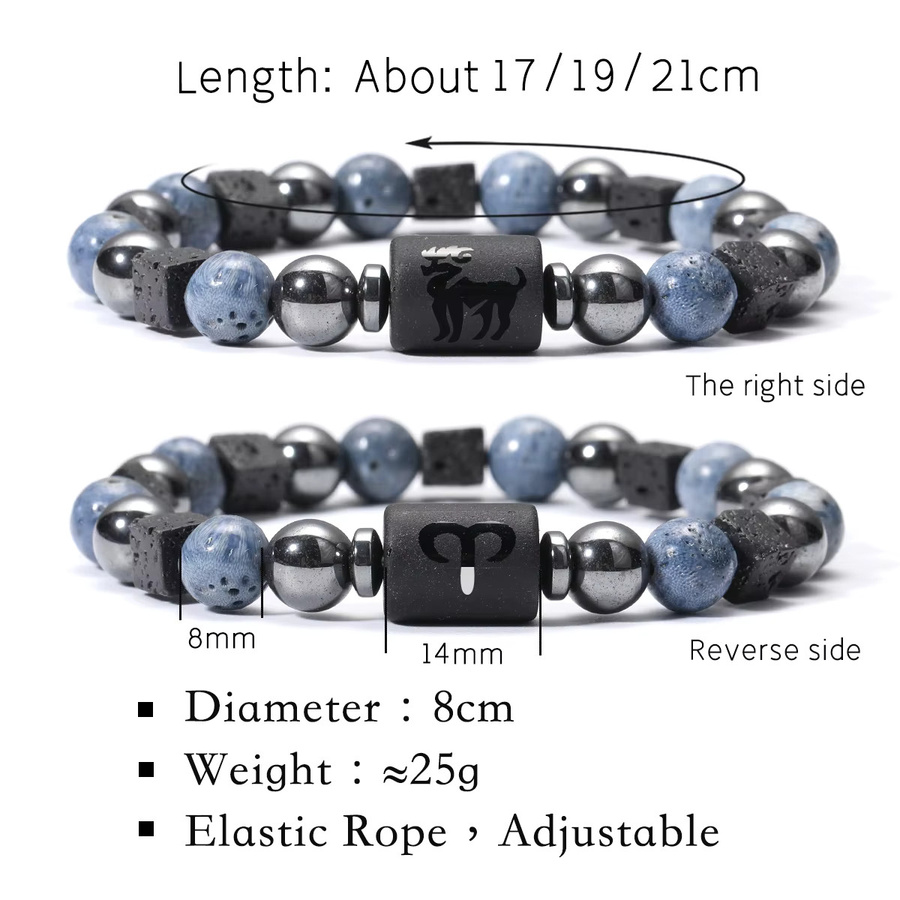 SANSWL Armband, blaue Korallen-Lavasteine, Steinperlen, Herren - Bild 1